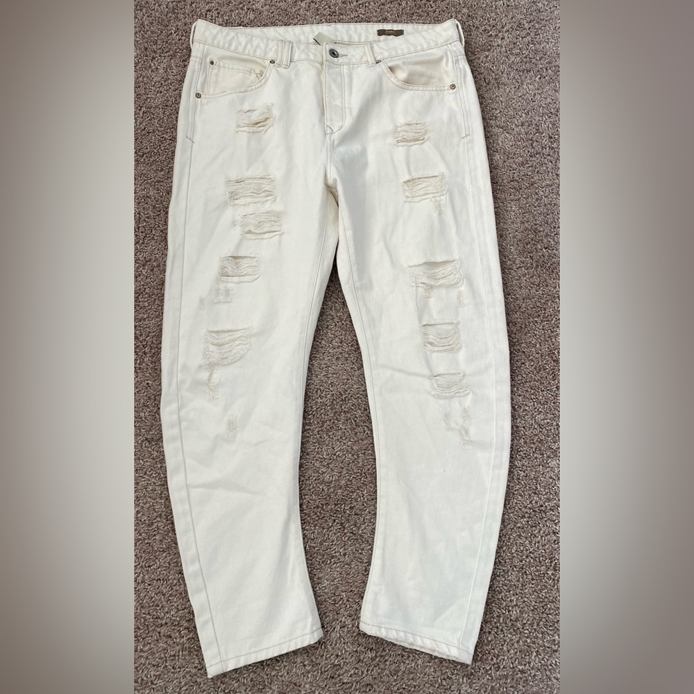 Mango 10 Distressed Beige Jeans